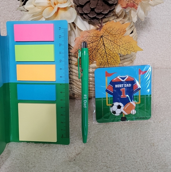 Best Dad Sports Theme 3pc Stationery Set (Sticky Notes, Pen, & Magnet) NIP 🐈 - Picture 4 of 8